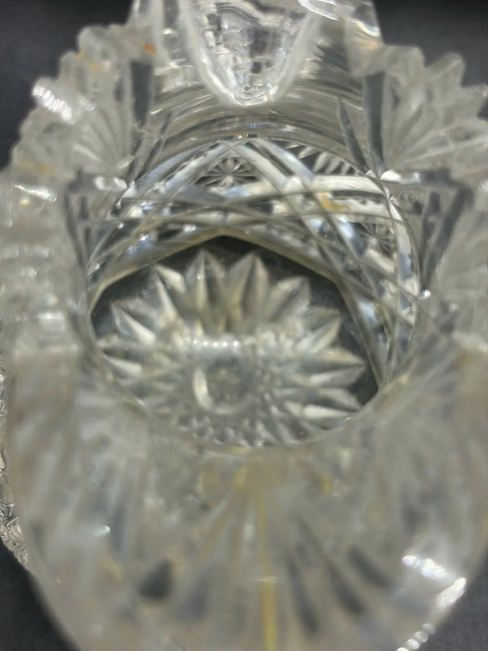 TW Signed Vintage Cut Crystal Jug Pitcher Creamer Pourer Vessel Tableware Decor